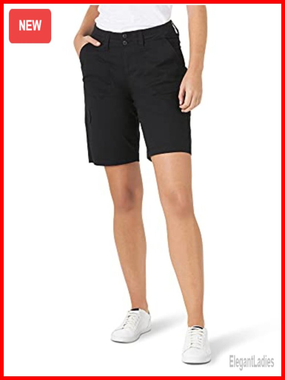 Women's Relaxed Fit Cargo Bermuda Shorts Cotton Stretch Knit Waist